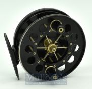 Allcock Aerial Black alloy Centre pin trotting reel, 3.75” diameter, 6 spoke with tension regulator,