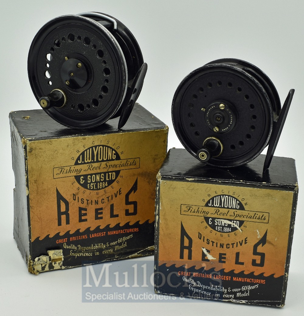 2x J.W Young & Son Beaudex alloy fly reels in makers original boxes - 3” and 3.5” black bobble - Image 2 of 2