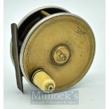 P.D Malloch Makers Perth 3.5” combination salmon fly reel: brass, ebonite and nickel silver rims -