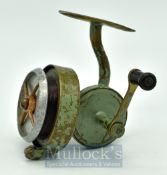 Unmarked Hardy Hardex Prototype Threadline spinning reel, Brass with a green finish, alloy drum,