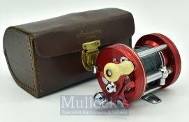 Fine Abu Ambassadeur 6000 level wind multiplier reel and makers case - red end plates - twin