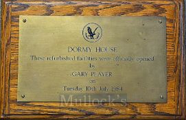 1984 Gleneagles Golf Hotel “Dormy House” Opening Presentation Brass Plaque by Gary Player – official