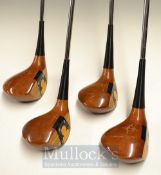 Set of 4x MacGregor Tourney DX Model Woods with keyhole inserts, Nos 1, 2, 3 & 4 in light stained