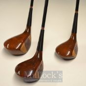 3x Mint ‘Ben Hogan Apex’ light stained Persimmon Woods Nos. 1, 3 & 5 stamped with the Ben Hogan