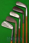 5x Various Interesting Irons to include a Geo G Bussey patent steel socket lofting iron with