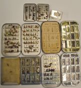 Collection of 5 vintage fly clip boxes comprising Hardy swing leaf box containing assorted flies