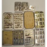 Collection of 5 vintage fly clip boxes comprising Hardy swing leaf box containing assorted flies