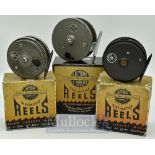 Collection of J.W Young & Son alloy fly reels in makers boxes - Beaudex 3.1/4” grey bobble finish;