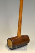 Most Unusual Centre Shaft Croquet Style Putter with cylindrical wood and fibre head, stamped A.