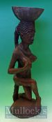African Woman Wooden figure - Large African woman carrying a bowl on her head 54cm high