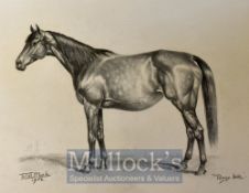 Juliet McLeod 1917 – 1982 "Pongo Lass" Signed Sketch - Portrait of a Horse original pencil sketch