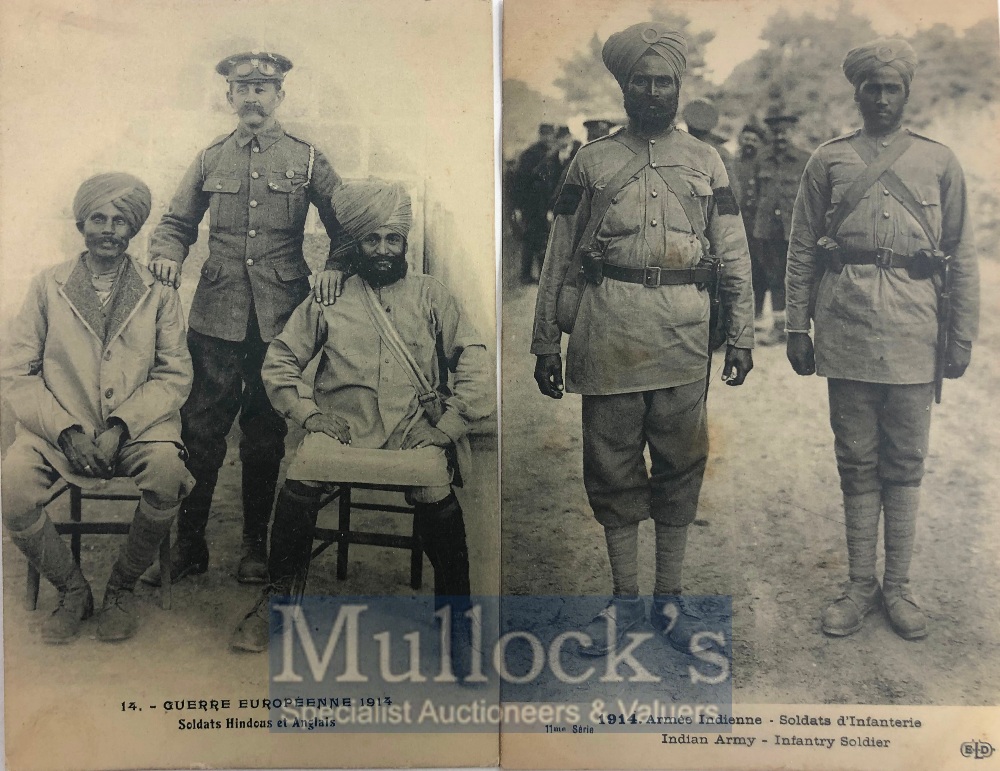 India & Punjab – Indian & Sikh Troops in France Two original vintage First World War postcard of