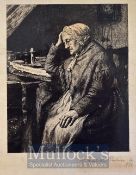 Henry Macbeth Raeburn 1869 – 1947 - "Old Lady Reading" etching signed in pencil by the artist 1886