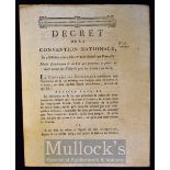 France - Death Sentence for ‘Emigres’ who take up arms against the French Regime 1792 – small folio,