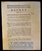 France - Death Sentence for ‘Emigres’ who take up arms against the French Regime 1792 – small folio,