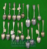 Selection of Georgian / Victorian Silver Tea Spoons: To include Monogrammed examples with 2 larger