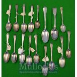 Selection of Georgian / Victorian Silver Tea Spoons: To include Monogrammed examples with 2 larger