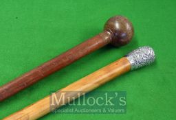 African Knobkerrie Style Walking Cane: 90cm made from hard wood together with White metal top with a