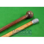 African Knobkerrie Style Walking Cane: 90cm made from hard wood together with White metal top with a