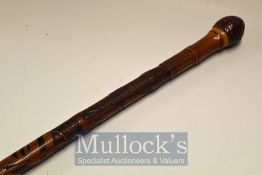 Japanese Meiji Period Hand Carved Bamboo Walking Cane: c1800/1900 hand carved having fighting