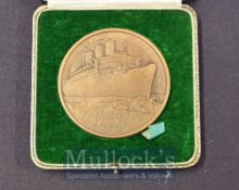 RMS Queen Mary Bronze Medallion:1936 Maiden voyage sold in the gift shop, 7cm diameter housed in the