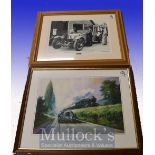 Motor Racing Prints: Malcolm Campbell Shed with Campbell’s Mercedes Benz c 1929 together with The