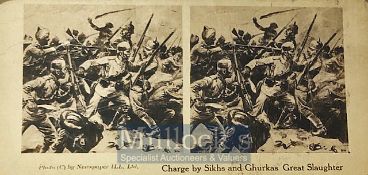 WWI India - Original Stereo view Charge of Sikhs & Gurkhas, great slaughter of Germans in the