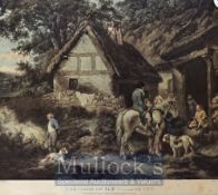 G Moreland - "The Door of the Village Inn" 19th Century print in original Hogarth frame f & g 62 x