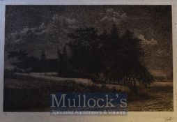 Signed Etching of a Church limited edition 39/50 with signature to bottom border, within oak frame