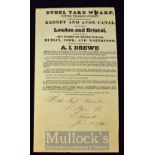 Kennet & Avon Canal 1841 Interesting Handbill giving rules and regulations for conveyance of goods