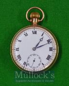 9ct Gold Pocket Watch: Chester hallmark 1927 enamel face with second hand dial, no makers name