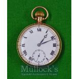 9ct Gold Pocket Watch: Chester hallmark 1927 enamel face with second hand dial, no makers name