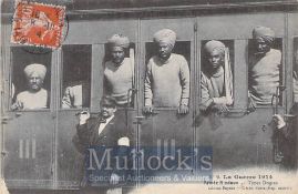 India & Punjab – Sikh Troops on Train Postcard A rare antique postcard of Sikh soldiers on their way