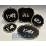 Prattware Ceramics: Old Greek black & white design to include 9" plate, two 7" plates, 8.5" bowl,