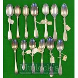 Selection of Georgian / Victorian Silver Tea Spoons: To include Monogrammed examples overall wear