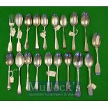 Selection of Georgian / Victorian Silver Tea Spoons: To include Monogrammed examples together with a