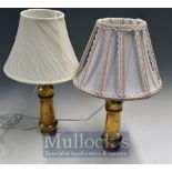 George VI Brass Fire Hose Nozzles: Both turn into table lamps complete with lamp shades 38cm high (