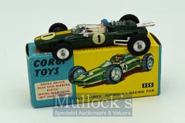 Corgi Toys 155 Lotus-Climax Formula 1 Racing Car - green body, yellow, white and black racing number