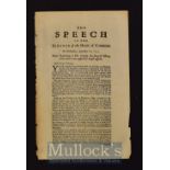 The Speech of the Speaker of the House of Commons 1715 ‘South Sea Company’ Sept 21, upon