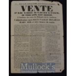 France – 1859 Notice of Sale Sheet – Sale by way of license for three lots at the hearing of the