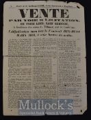 France – 1859 Notice of Sale Sheet – Sale by way of license for three lots at the hearing of the