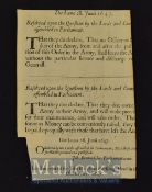 Rare Puritan Parliament Orders Re The Army 1647 ‘Die Lunae 28. Junii 1647’ Resolved upon the