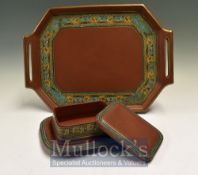 Prattware Terracotta Tray: With decorated border having handles each side measures 42 x 30cm