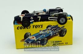 Corgi Toys 156 Cooper Maserati Formula 1 Racing Car - blue body, cast hubs, racing number 7,