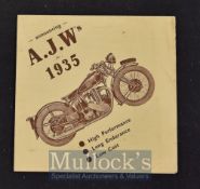 A.J.W. Motor Cycles 1935 Sales Catalogue A period 4 page Sales Catalogue, illustrating one machine