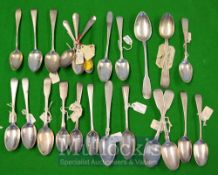 Selection of Georgian / Victorian Silver Tea Spoons: To include Monogrammed examples together with a