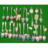 Selection of Georgian / Victorian Silver Tea Spoons: To include Monogrammed examples together with a