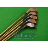 5x Various Hickory Socket Head Woods Golf Clubs – To include examples from Melville-Brown, Gibson (