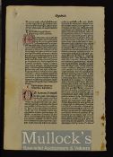 Italy - A Fine Leaf From A Fragment Of A Biblia Latin Printed In Venice 1479 Two column black