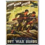 WWII Original American War Bonds Poster: Buy US War Bonds Attack Attack Attack - 40 x 27"